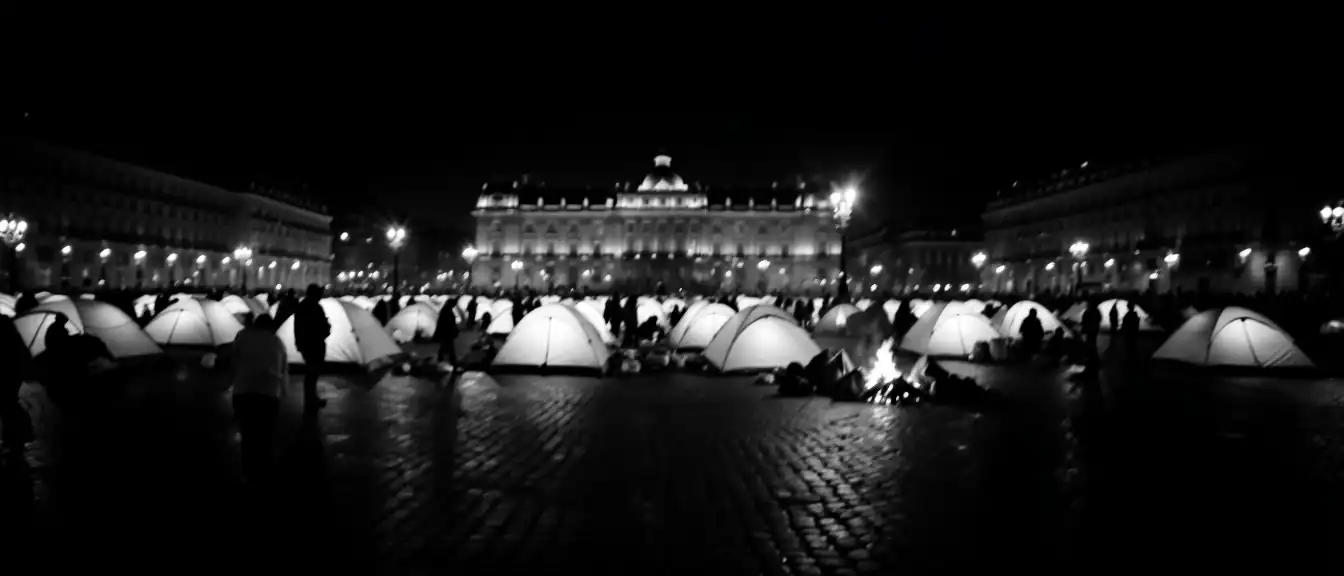 Мадридская площадь Пуэрта-дель-Соль превратилась в палаточный городок из-за масштабных протестов против жилищного кризиса